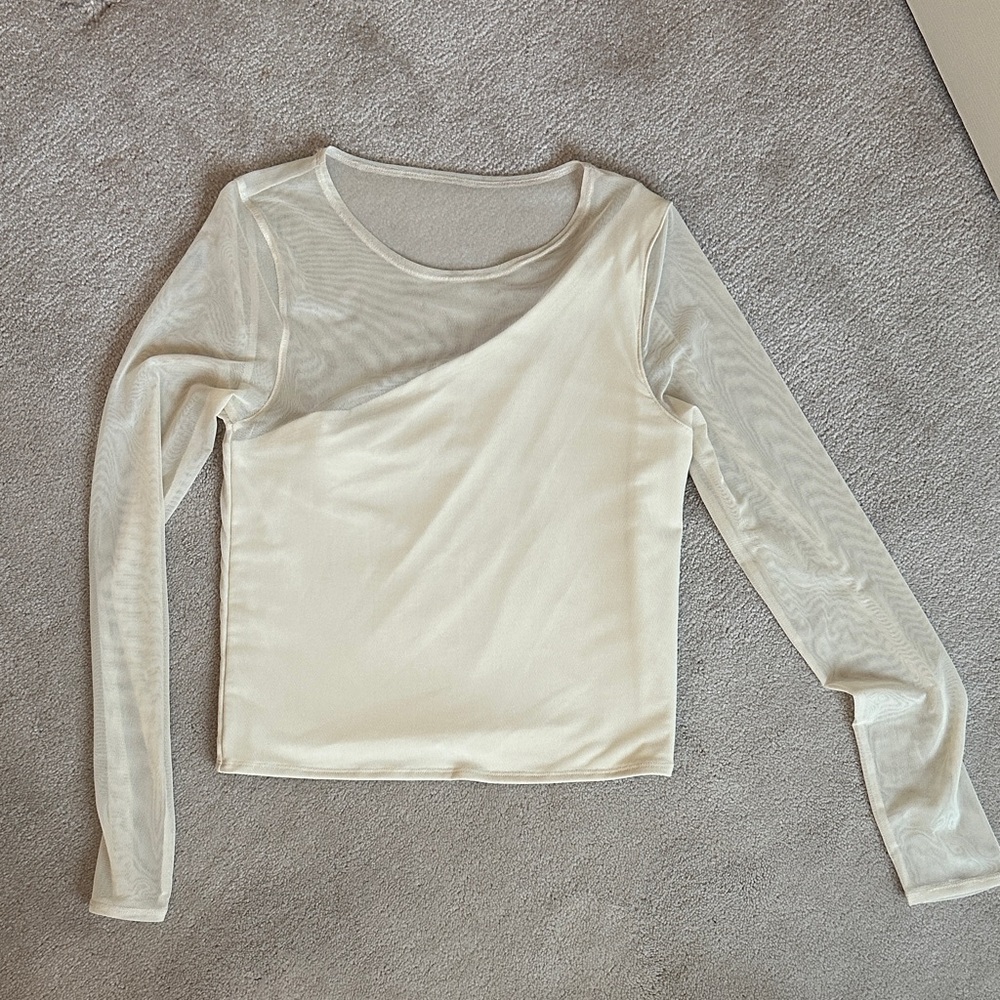 Abercrombie One Shoulder Cream Mesh Top